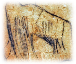 A Cave drawing or etching of a Mammoth.