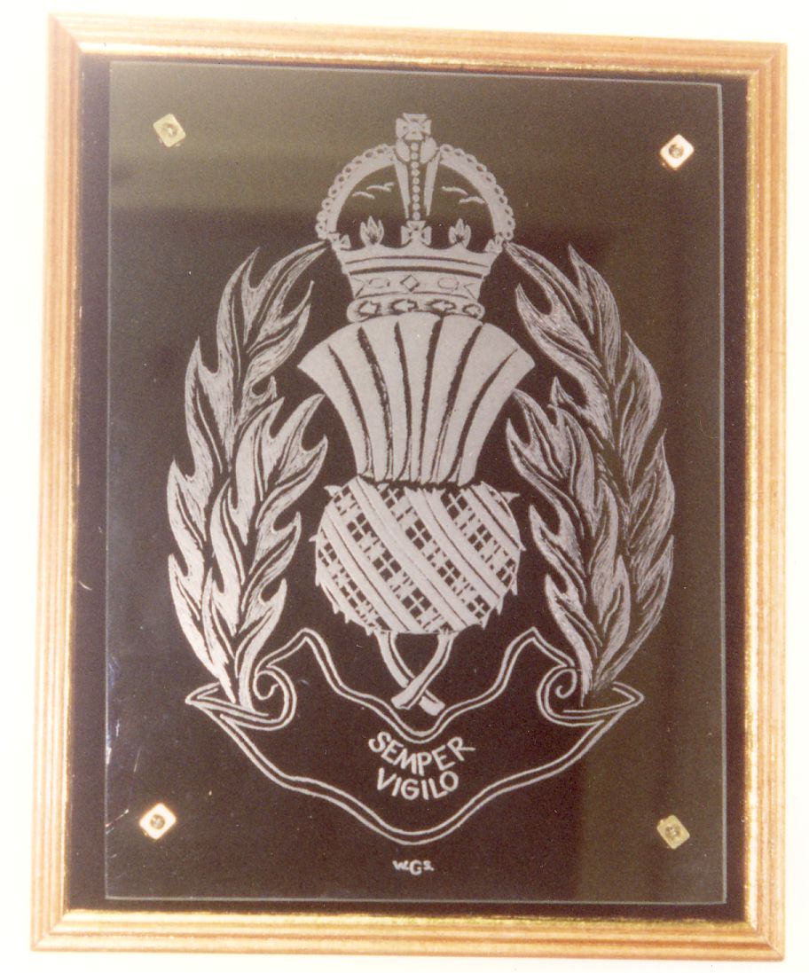 Strathclyde Police. An engraving completed as a practice piece engraved on flat glass by hand.
