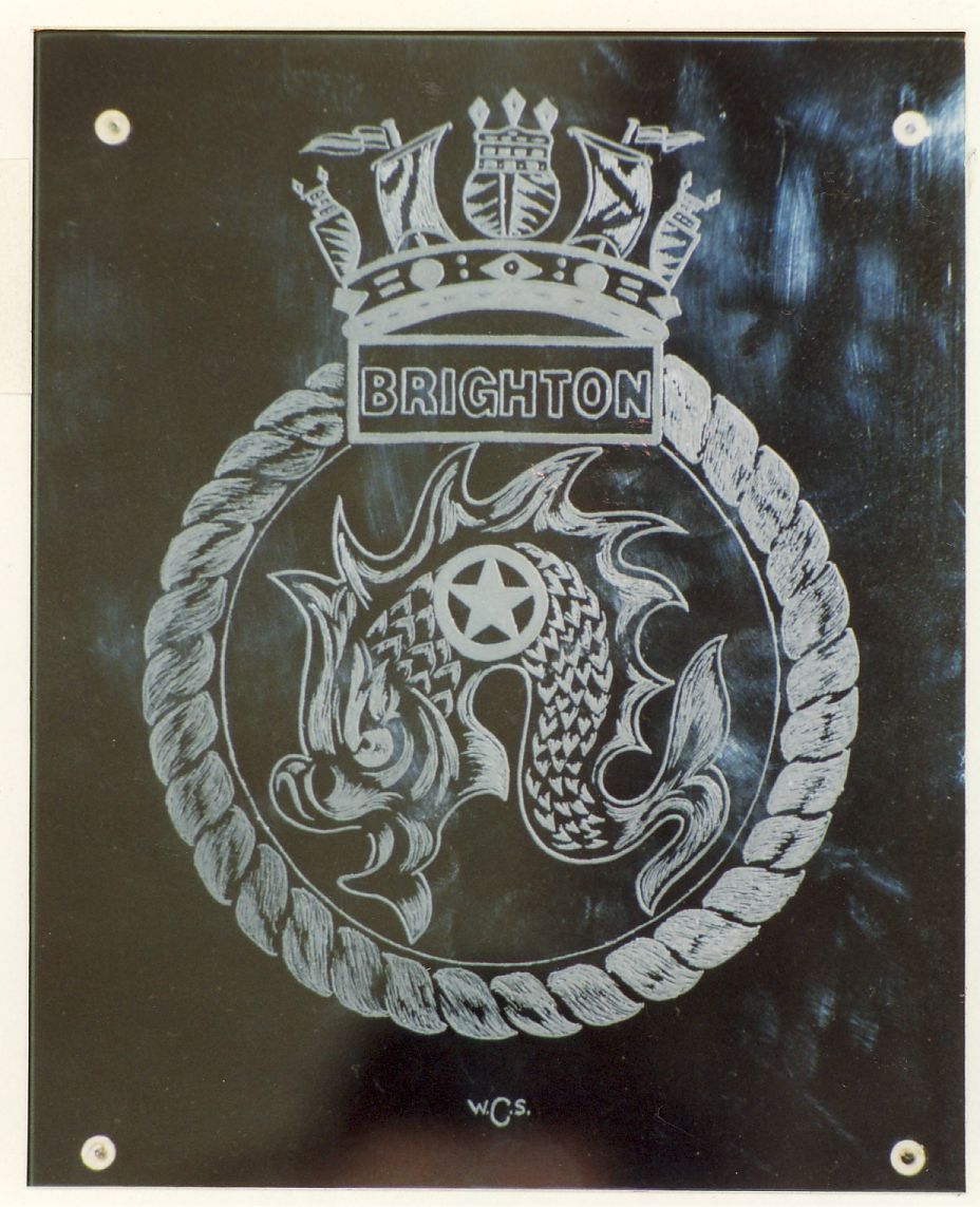 An early hand engraving of the Ships crest of HMS Brighton 