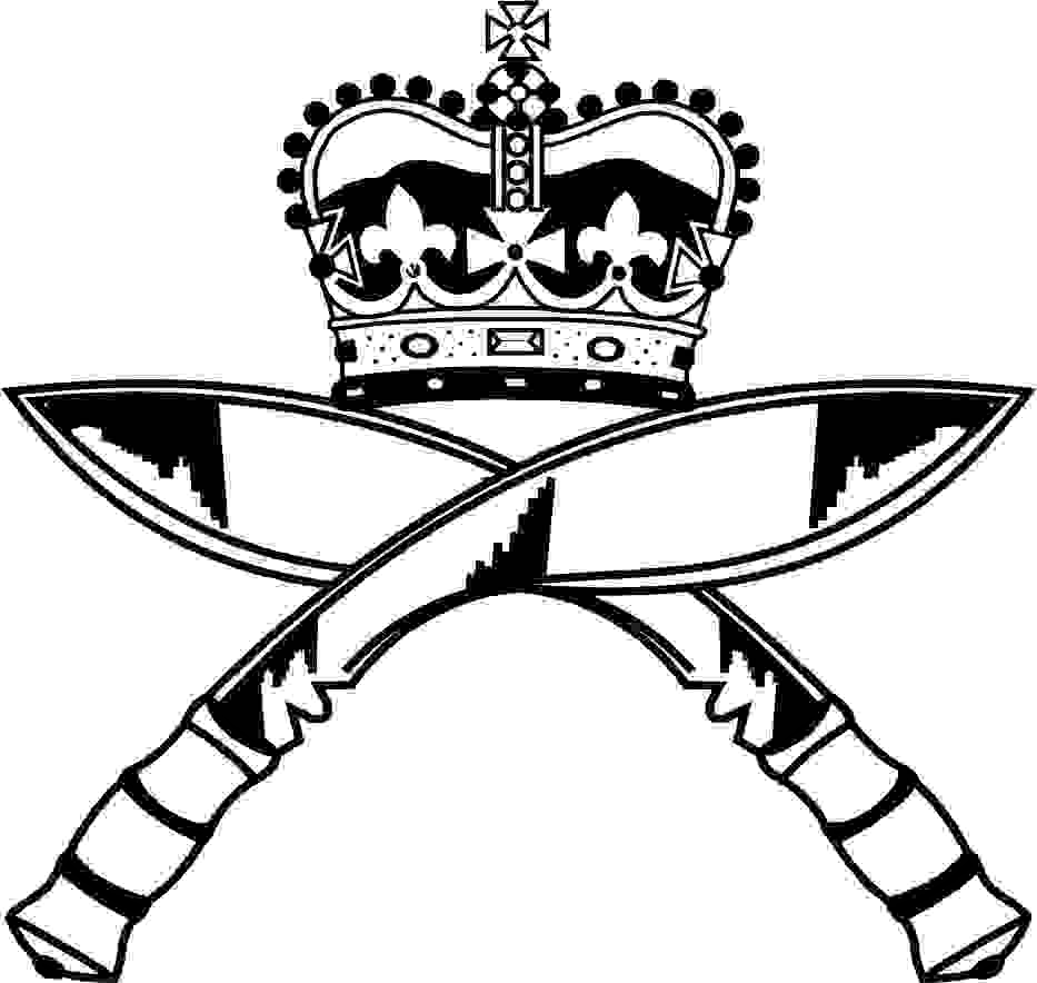 An artist's impression of the Gurkha Regiment. This is two crossed kukri knives with a royal crown above. 