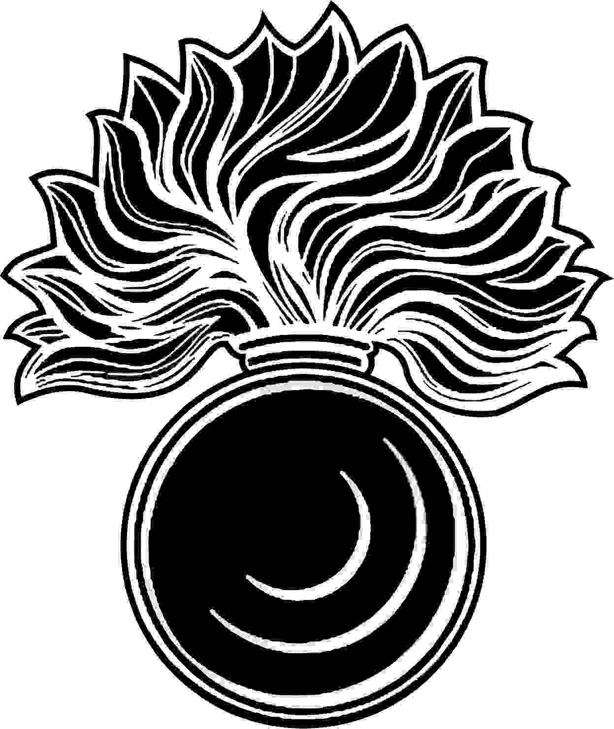 This artist's impression of the the Grenadier Guards badge is a ball with fire burning from the top. 