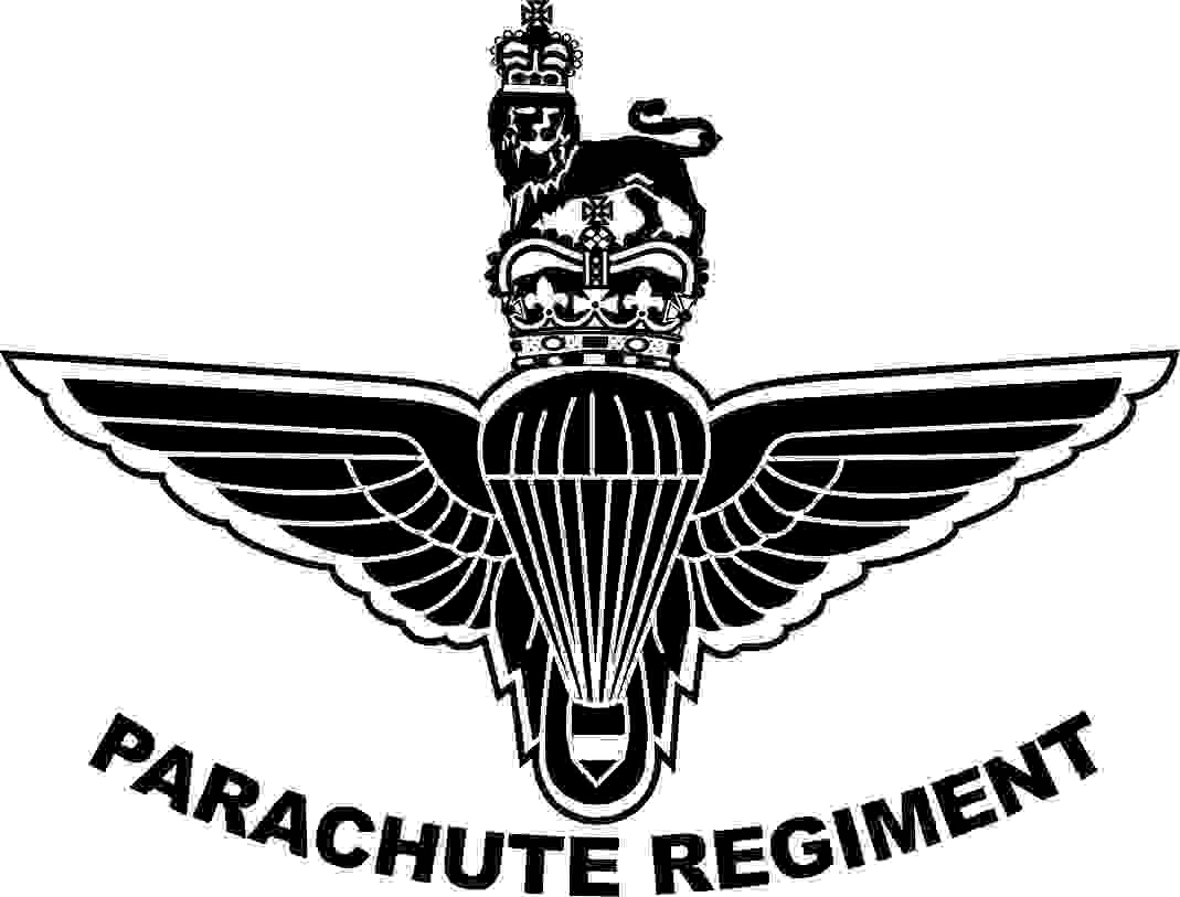 The Parachute Regiment badge. A pair of wings with a parachute on top with a crown and lion above. My impression please note that all that is black is engraved onto the glass.