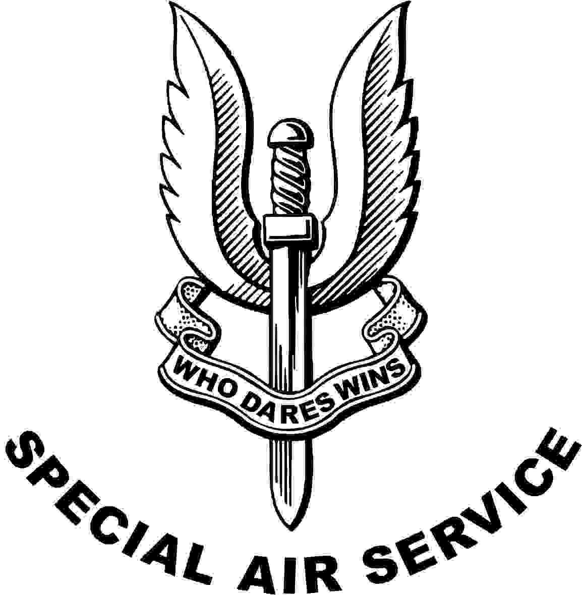 My impression of that famous badge, a winged dagger of the Special Air Service with a ribbon below and the words Who Dares Wins. Please note that all that is black is engraved onto the glass.