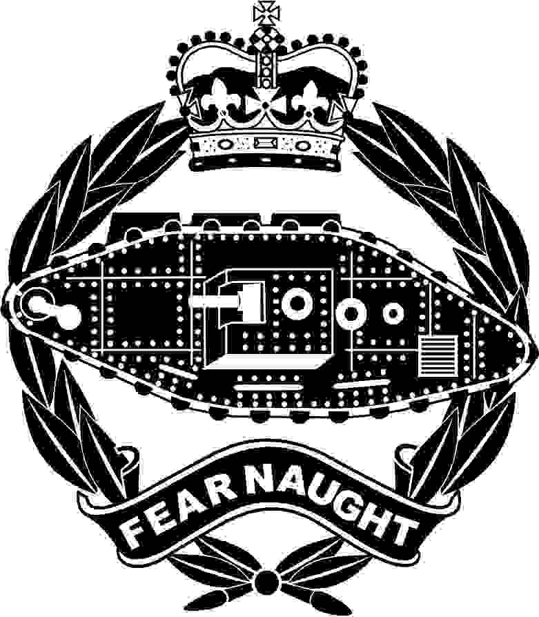 A world war one tank with surrounding Olive leaf wreath and crown above. My impression of the Tank Regiment's crest. Please note that all that is black is engraved onto the glass.