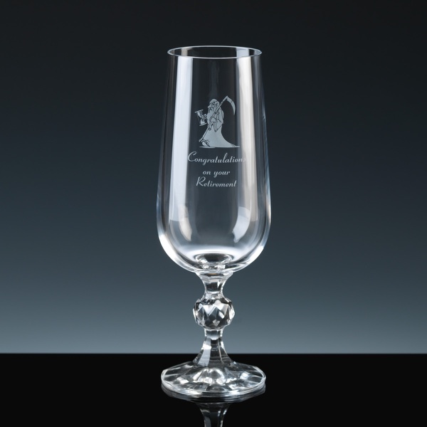 Crystal Gifts 6oz Champagne Flutes Congratulations Retirement, Single, Silver Boxed